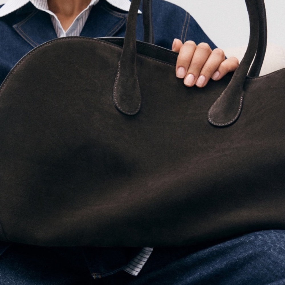 COS Dark Brown Suede Tote Bowling Bag - Picture 3 of 6